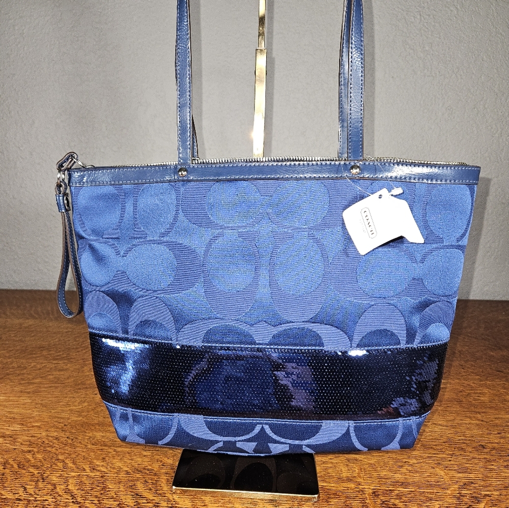 Coach Signature Sateen with Sequins Tote Bag NWT